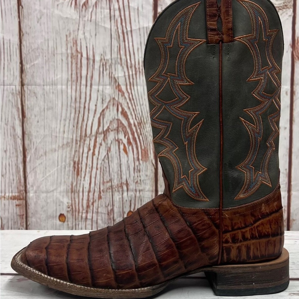 Cavender's Alligator Print Western Square Toe Boots Cognac Men's size 12 D *EUC*